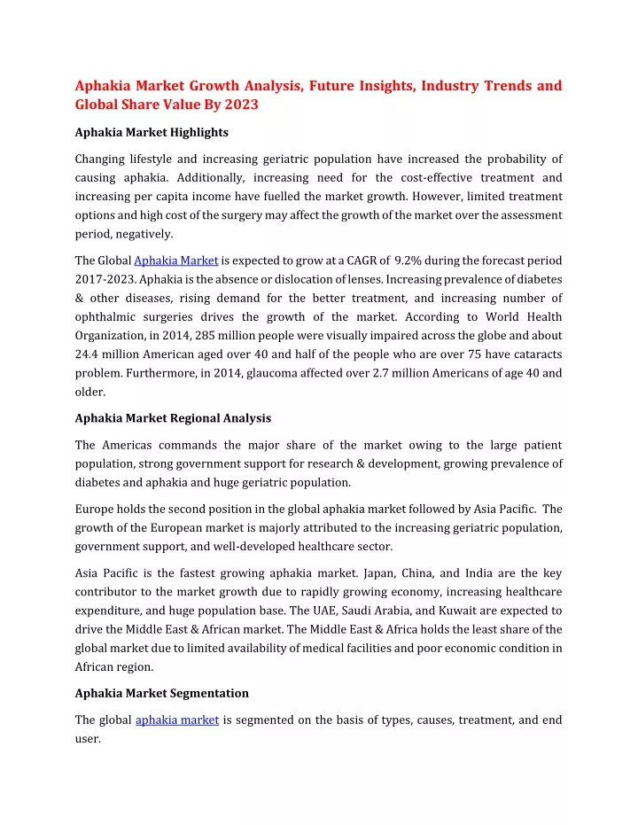 aphakia market growth analysis future insights