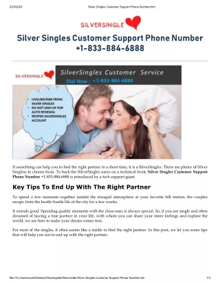 Silver Singles Customer Support Phone Number  1-833-884-6888