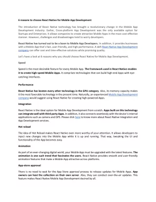 6 reasons to choose React Native for Mobile App Development