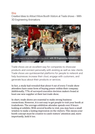 Creative Ideas to Attract More Booth Visitors at Trade shows – With 3D Engineering Animations