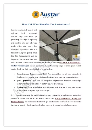 How HVLS Fans Benefits the Restaurants