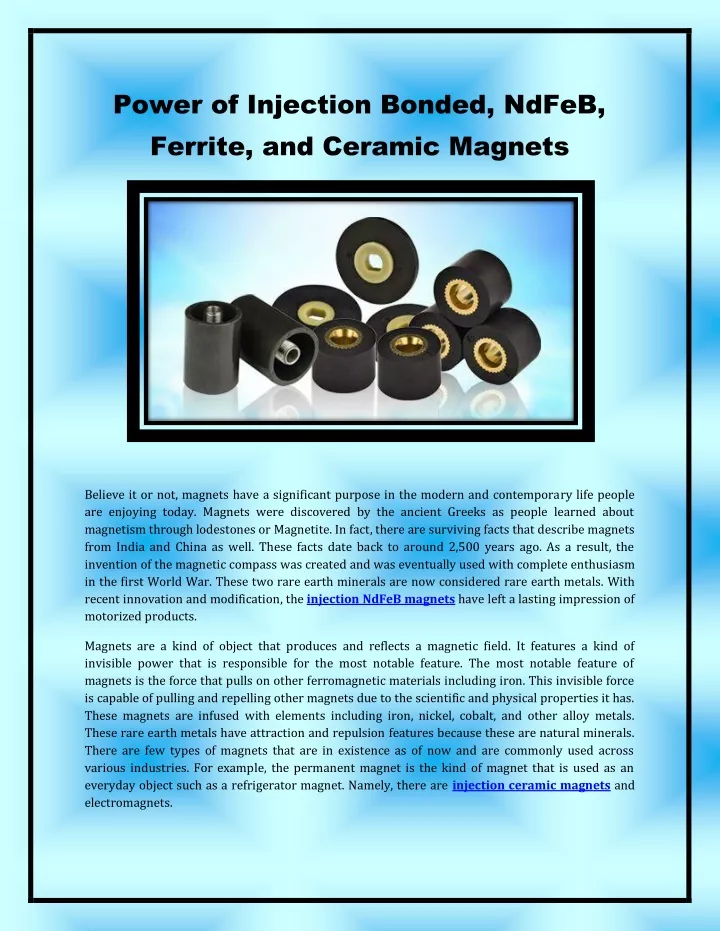 power of injection bonded ndfeb ferrite