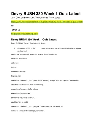 Devry BUSN 380 Week 1 Quiz Latest