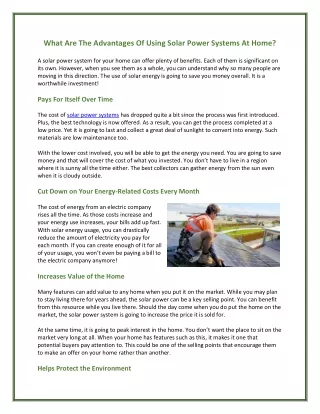 what are the advantages of using solar power