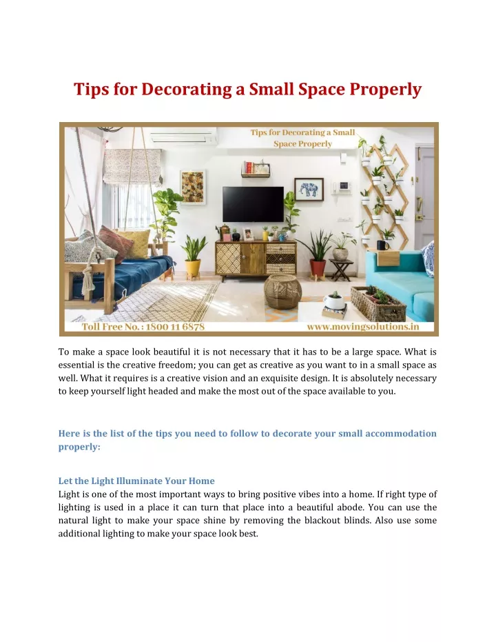 tips for decorating a small space properly