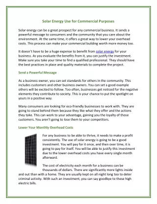solar energy use for commercial purposes
