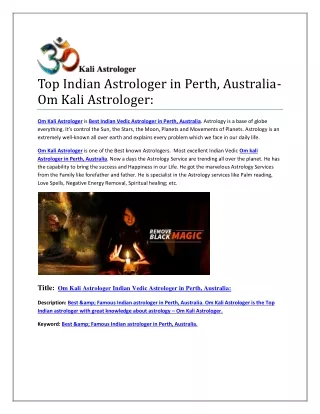 Top Indian Astrologer in Perth, Australia- Om Kali Astrologer