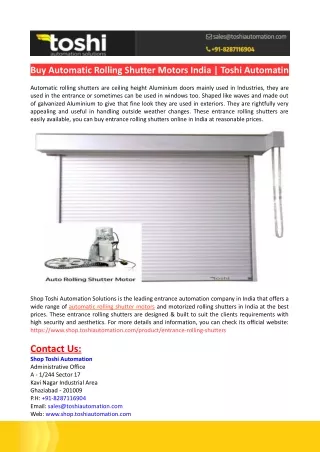 Buy Automatic Rolling Shutter Motors India | Toshi Automatin