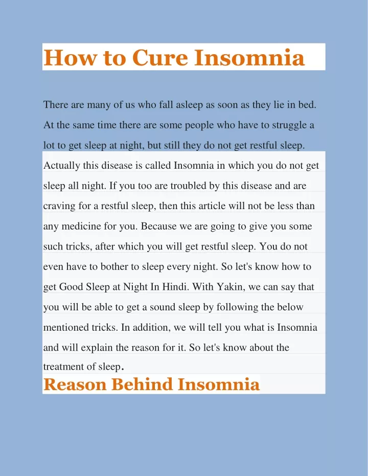 how to cure insomnia