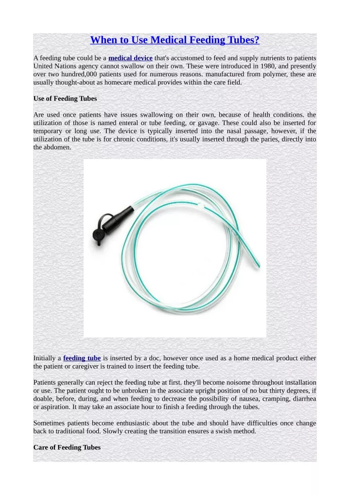 when to use medical feeding tubes