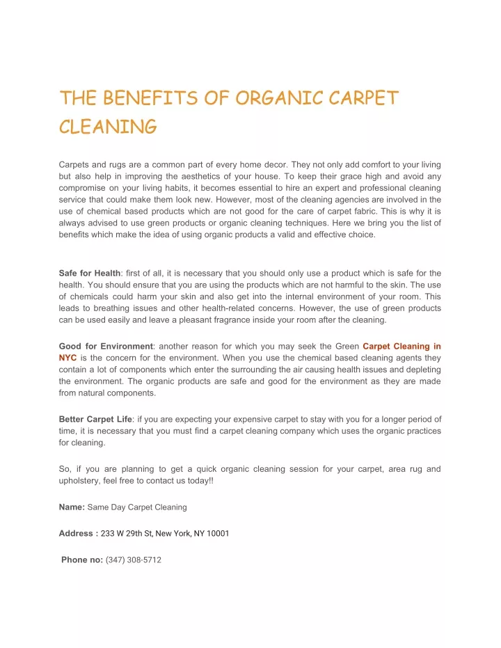 the benefits of organic carpet cleaning