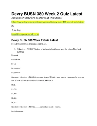 Devry BUSN 380 Week 2 Quiz Latest