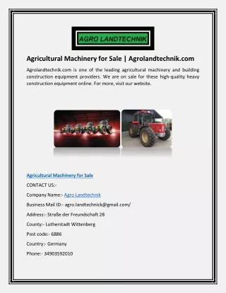 Agricultural Machinery for Sale | Agrolandtechnik.com