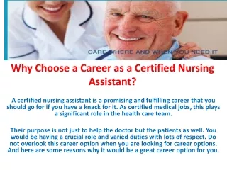 Why Choose a Career as a Certified Nursing Assistant?