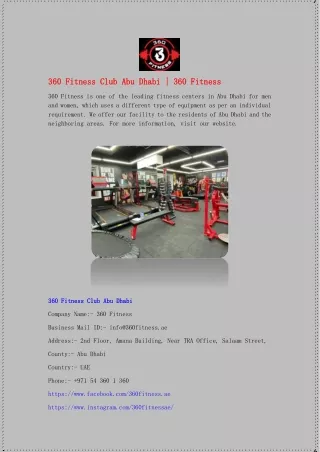 360 Fitness Club Abu Dhabi | 360 Fitness