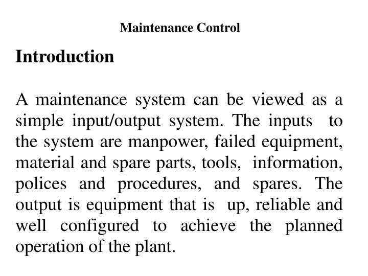 maintenance control