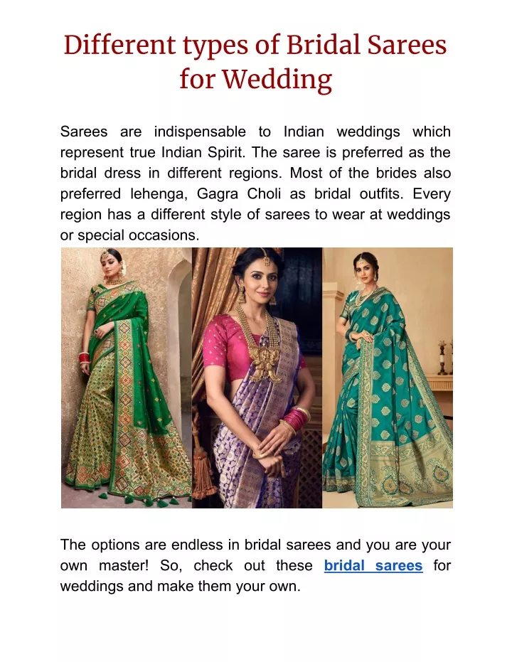 different types of bridal sarees for wedding