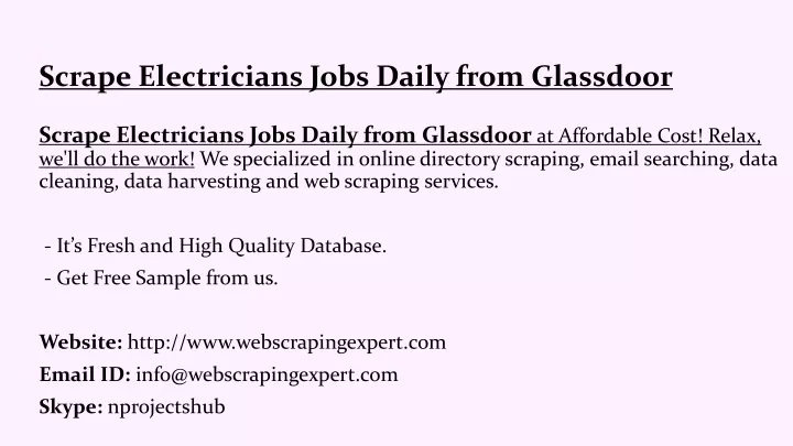scrape electricians jobs daily from glassdoor