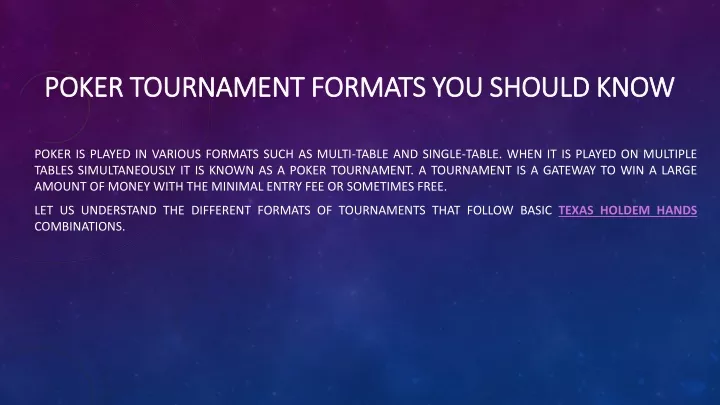 poker tournament formats you should know