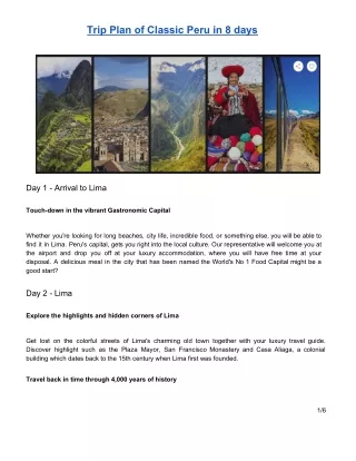 Trip Plan of Classic Peru in 8 days