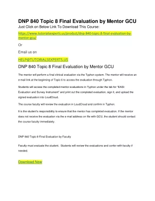 dnp 840 topic 8 final evaluation by mentor