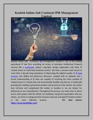 kashish indian sub continent ipr management