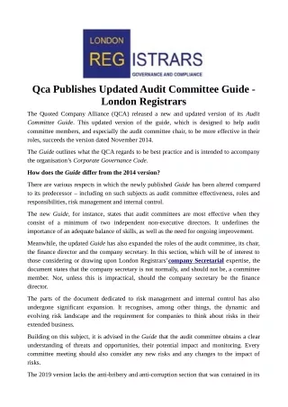 qca publishes updated audit committee guide