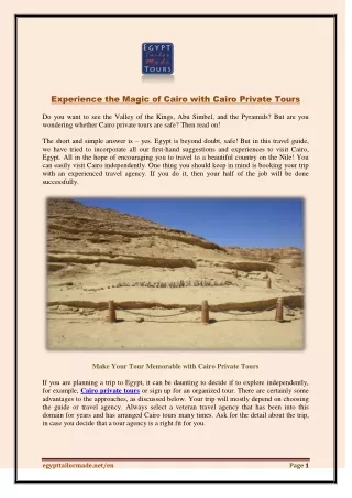 Experience the Magic of Cairo with Cairo Private Tours