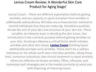 Leniva Cream: – The Key To Wrinkle-Free And Youthful Skin