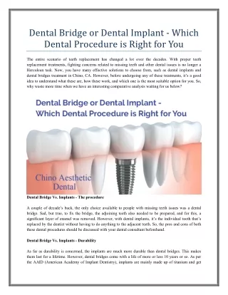 Dental Bridge or Dental Implant - Which Dental Procedure is Right for You