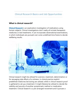 Clinical Research Basics and Job Opportunities
