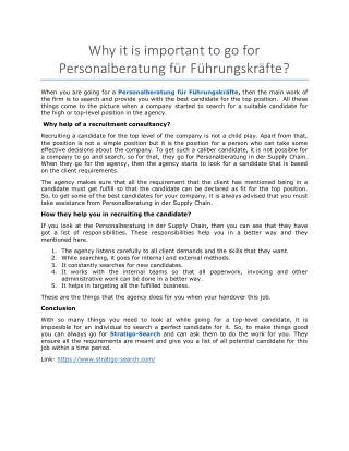 Why it is important to go for Personalberatung für Führungskräfte?