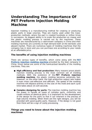 Understanding The Importance Of PET Preform Injection Molding Machine