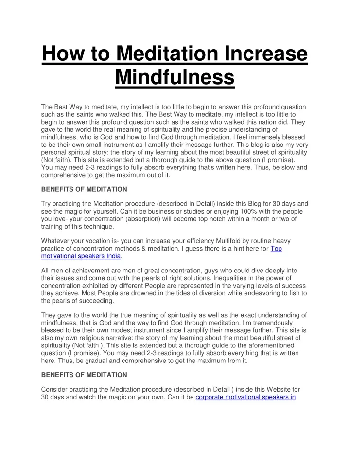 how to meditation increase mindfulness