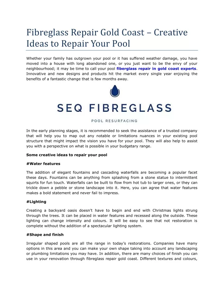 fibreglass repair gold coast creative ideas