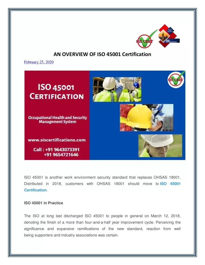 an overview of iso 45001 certification