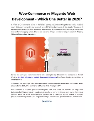 Woo-Commerce vs Magento Web Development - Which One Better in 2020?