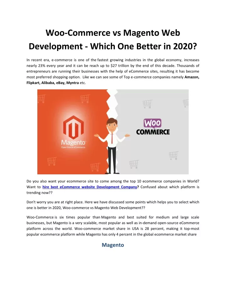 woo commerce vs magento web development which