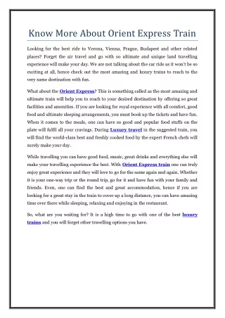 know more about orient express train