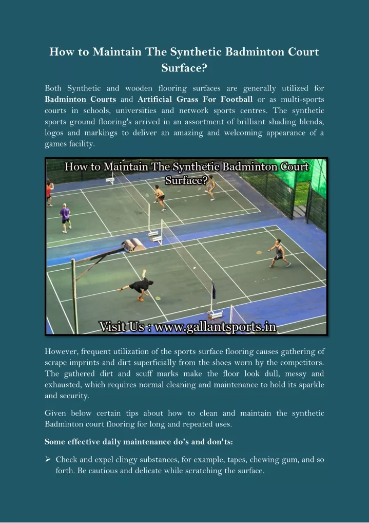 how to maintain the synthetic badminton court