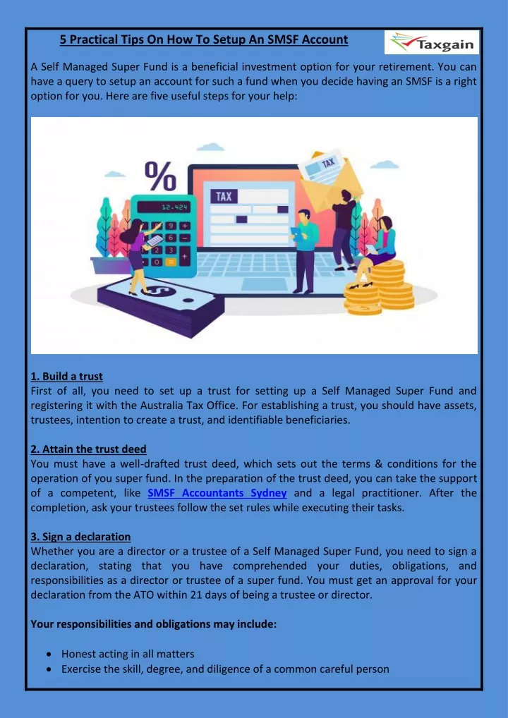 5 practical tips on how to setup an smsf account