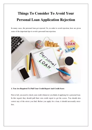 Things To Consider To Avoid Your Personal Loan Application Rejection
