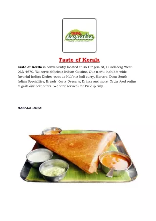 5% Off - Taste of Kerala - Indian restaurant in Bundaberg, Qld