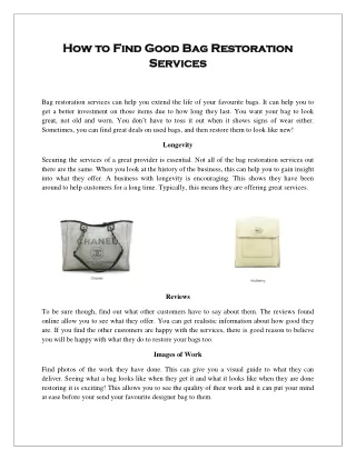 How to Find Good Bag Restoration Services