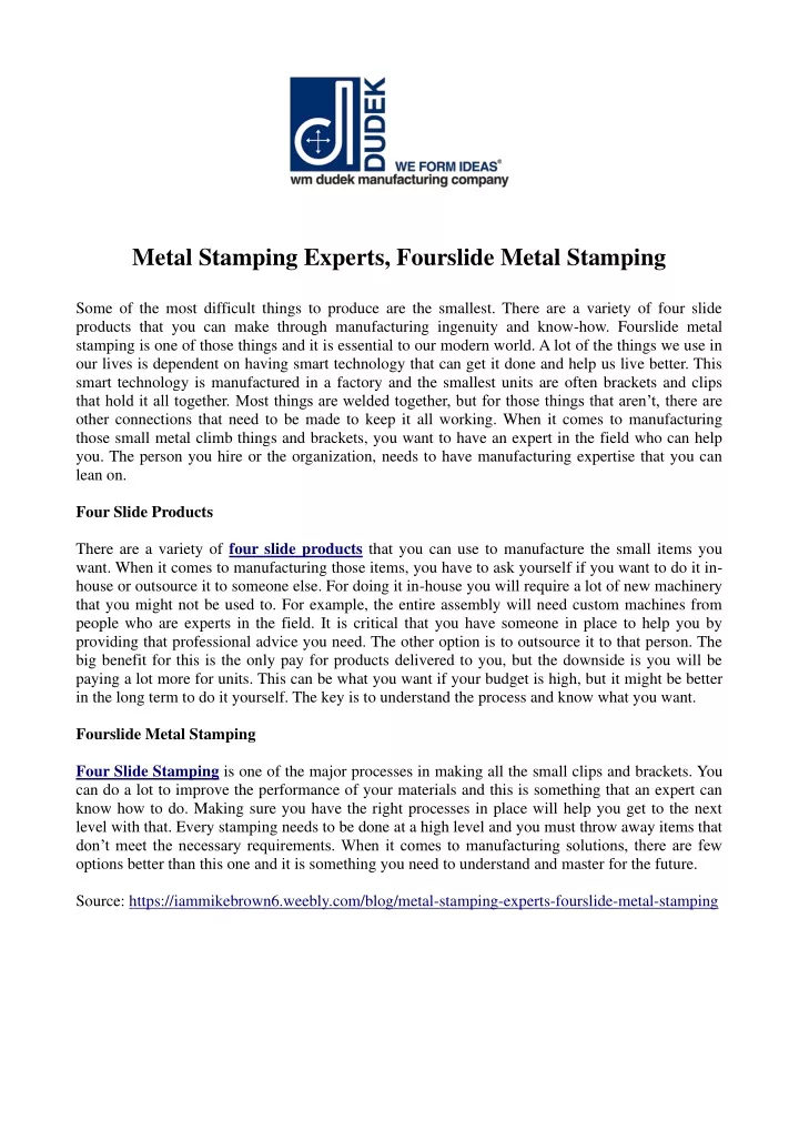metal stamping experts fourslide metal stamping