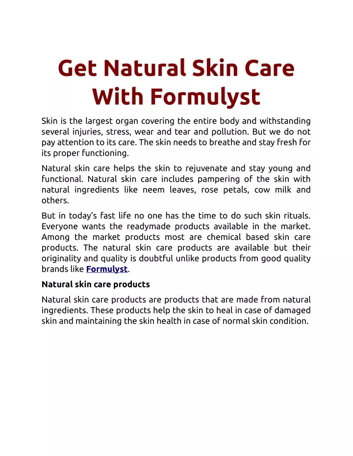 get natural skin care with formulyst