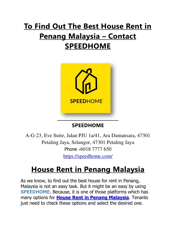 to find out the best house rent in penang