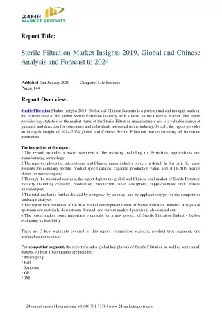Sterile Filtration Market Insights 2019