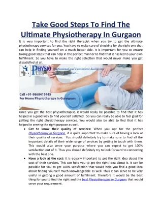 Take Steps To Find Best Physiotherapy In Gurgaon