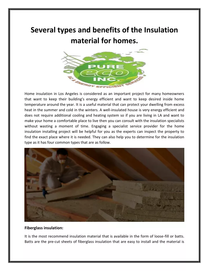 several types and benefits of the insulation